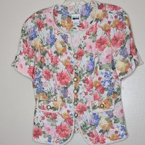 Leslie Fay Y2K Floral Button-Up Blazer top size 14